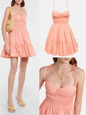 STAUD Landry Smocked Corset Ruffle Mini Dress